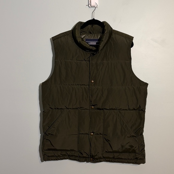 Lands' End Men's Large 42-44 Dark Green Down Puffer Vest 600 Fill Hyper Dry New - Picture 2 of 9